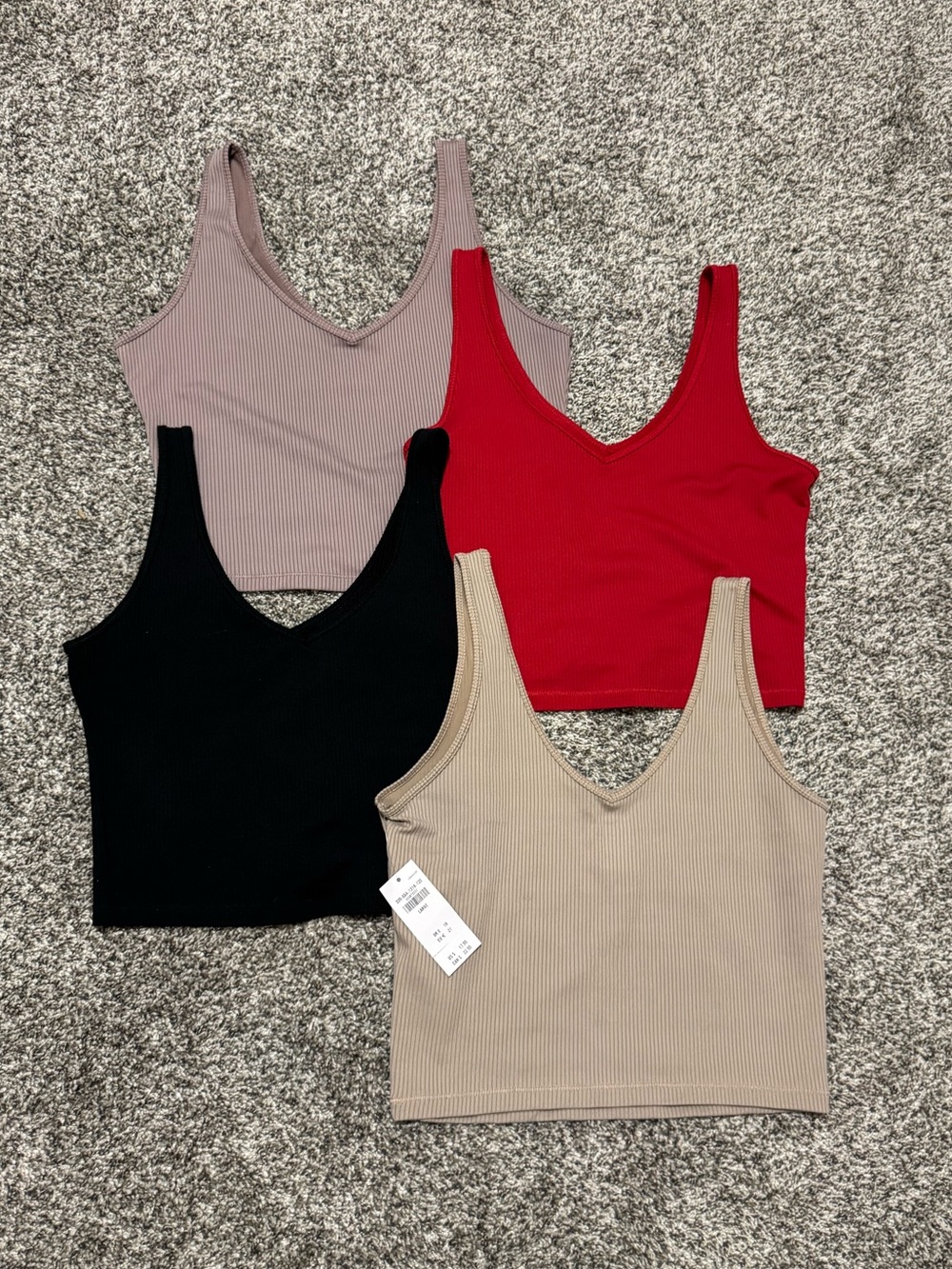 Hollister Ribbed V Neck Crop Tank Set of 4 - Red, Black, Taupe, Purple